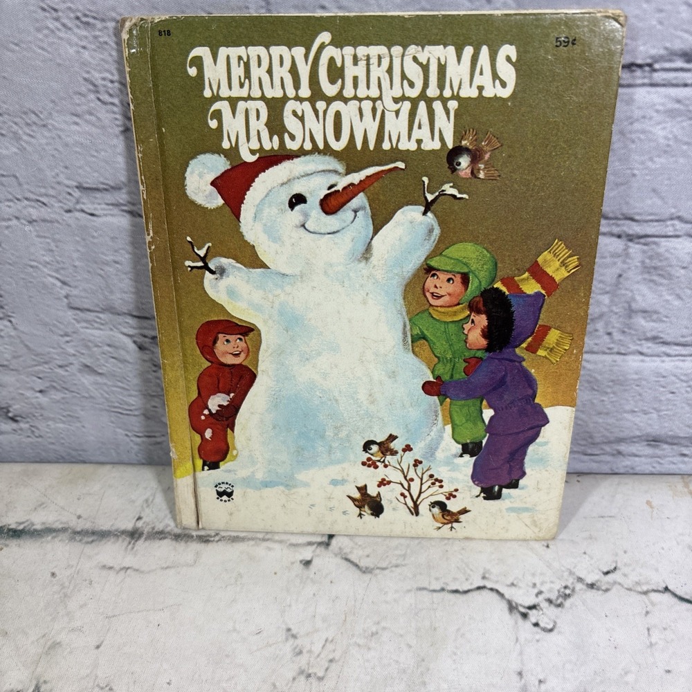 1976 Merry Christmas Mr Snowman Wonder Book HB Childrens Book
